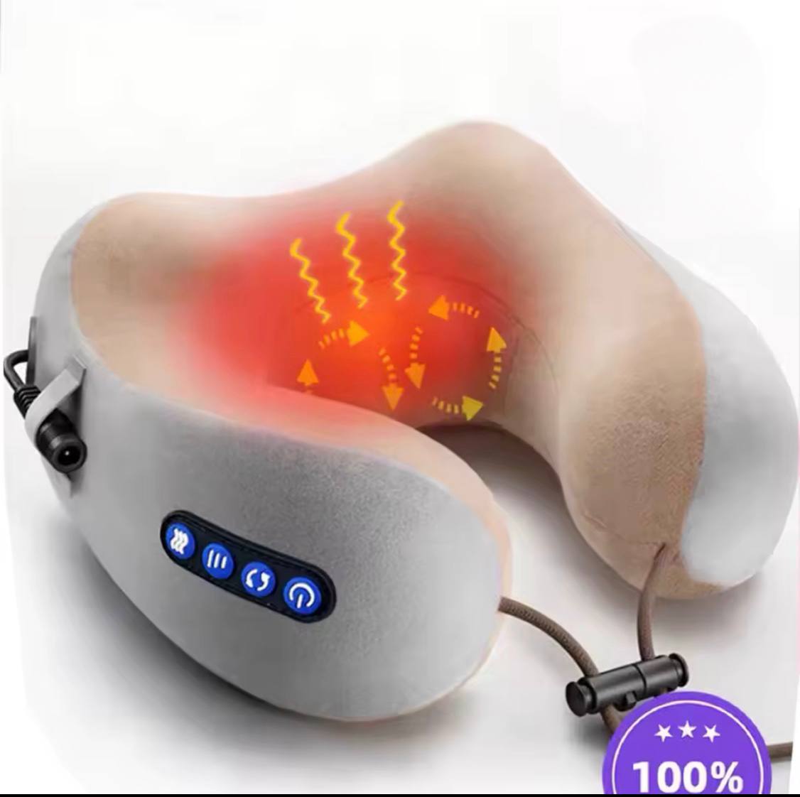 Massage pillow with heating indicator and control panel on a white background